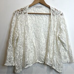 Cut Loose Lace Cropped Cardigan Open Front White Cotton